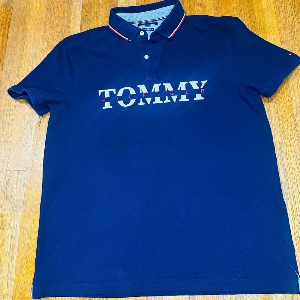 Tommy Hilfiger Men’s Navy Logo Polo Shirt XL Custom Fit